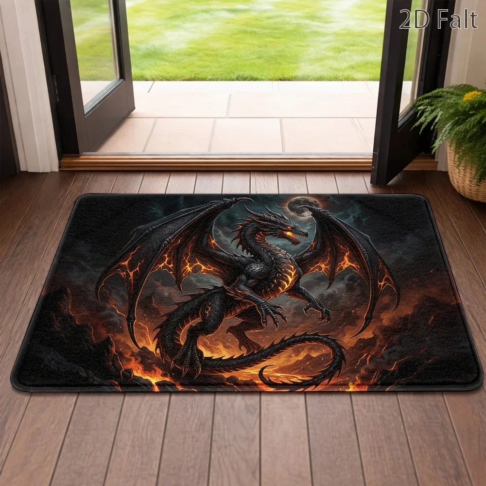 2D‑Printed Fire Lava Dragon Rug, Decor for Living Room, Bedroom, Bathroom, Gatherings, Indoor‑Outdoor Parties