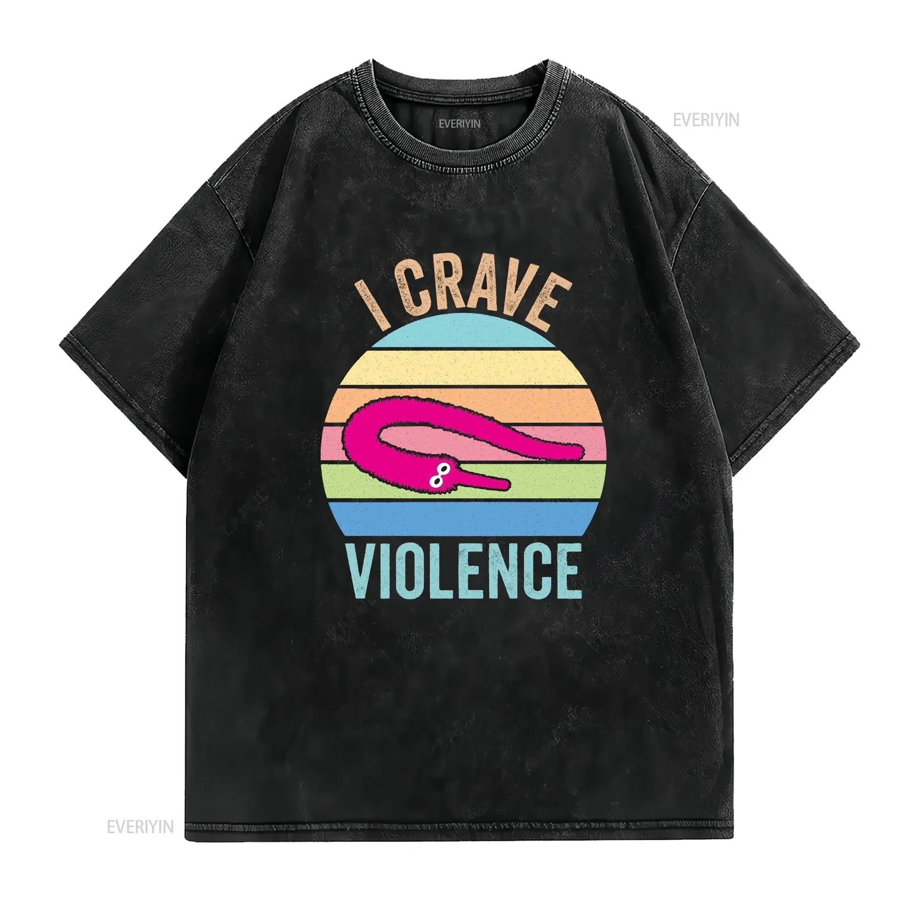 Worm On a String T Shirt I Crave Violence Funny Joke  vintage Washed Stylish streetwear Versatile Soft Casual