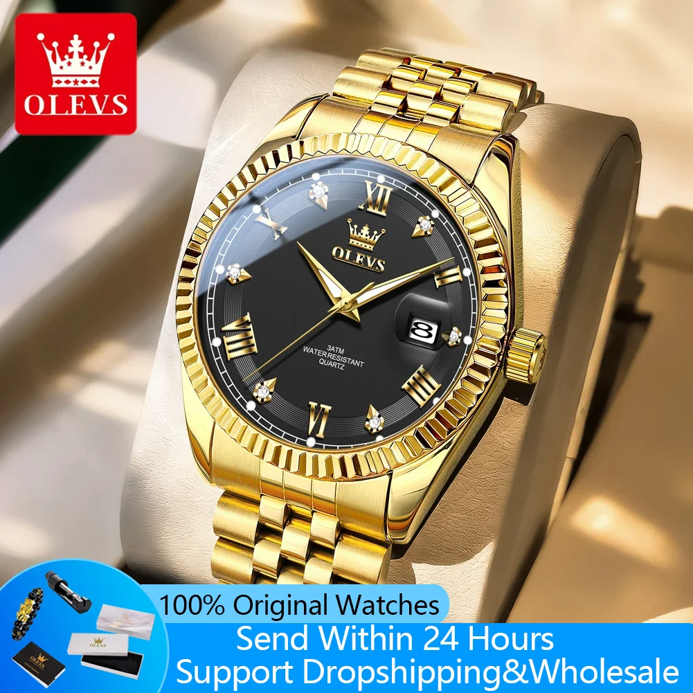 OLEVS 5680 Original Quartz Watches For Men Luxury Top Brand Auto Date Waterproof Luminous Solid Steel Strap Man Wristwatches New