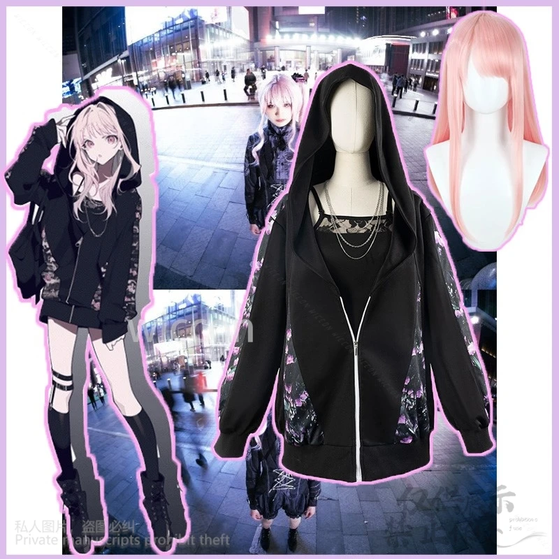 

Akiyama Mizuki Anime Game Project SEKAI COLORFUL STAGE! Cosplay Costume Black Suit Pink Wig Cos Women Girl Christmas Halloween