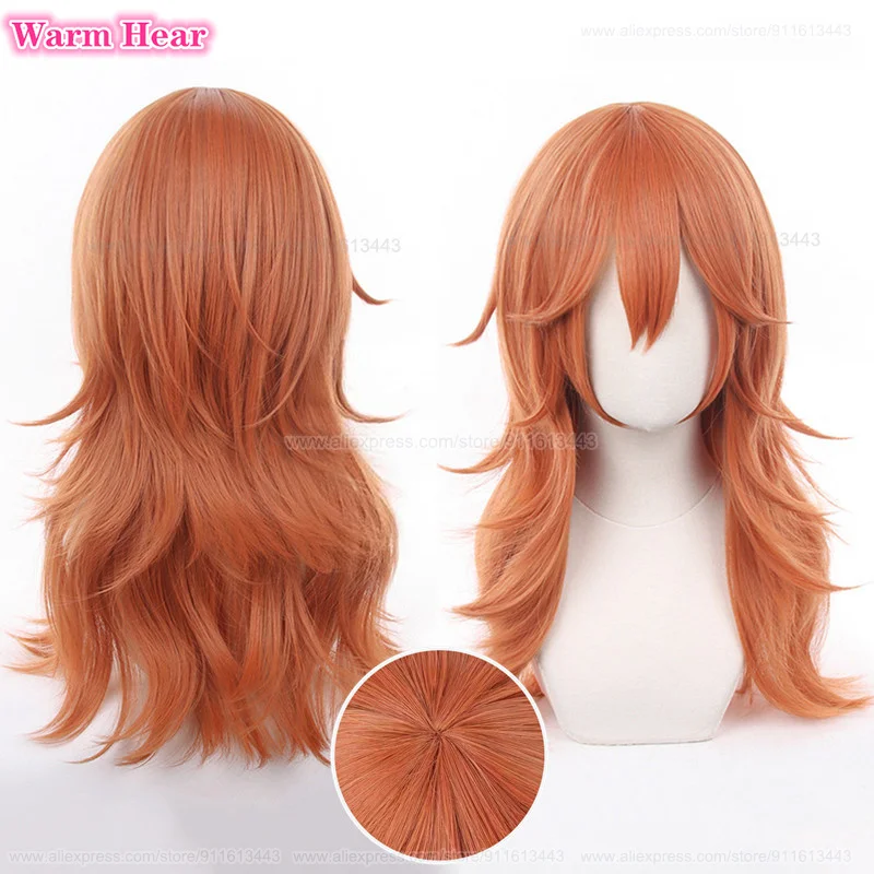 Peluca sintética de Anime Angel Devil para mujer, pelo de Cosplay ondulado naranja oscuro de 60cm, resistente al calor, juego de rol para fiesta, pelucas + gorro de peluca