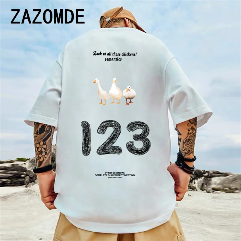 ZAZOMDE Men Tshirt Fashion Cartoon 123 Duck Print Short Sleeve T Shirt For Men And Women Unisex Oversize Loose Round Neck Tshirt