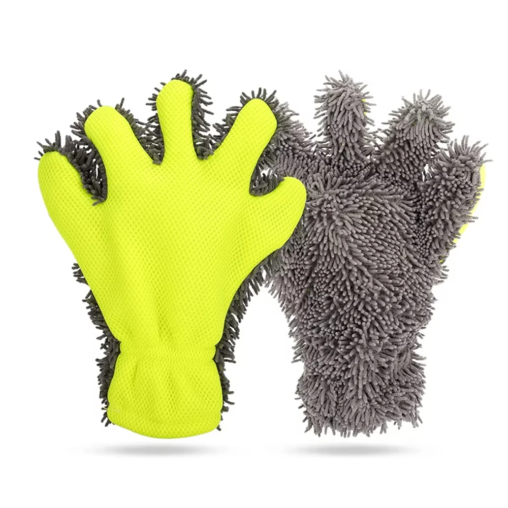 

5-Finger Glove for Car Wash + Plush Waterproof Car Wiping Cloth - Dedicated Brush Rag, Chenille Towel for Wheel Hub Cleaning
