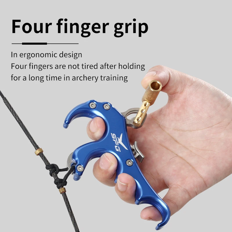 Archery 4-finger bow release auxiliary aluminum caliper thumb trigger grip adjustable release compound bow hunting - view 4