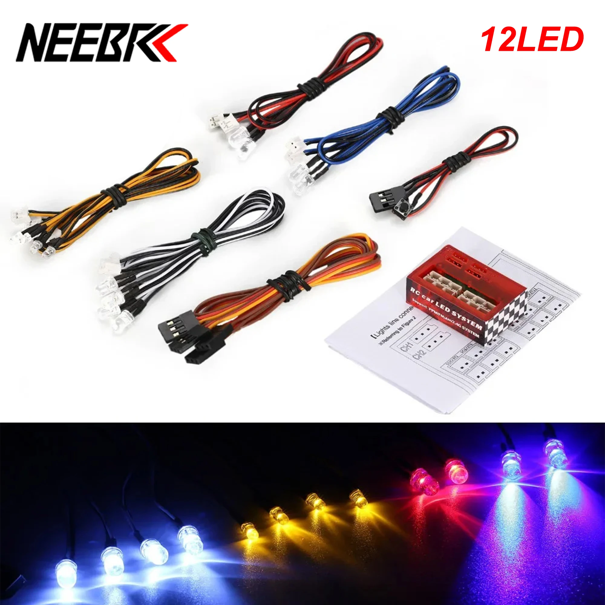 NEEBRC 12 Ultra Light System Bright LED Flash Multi-function Lamp Kit for RC Car 1/10 1/8 HSP TAMIYA Axial SCX10 D90 Toys Parts