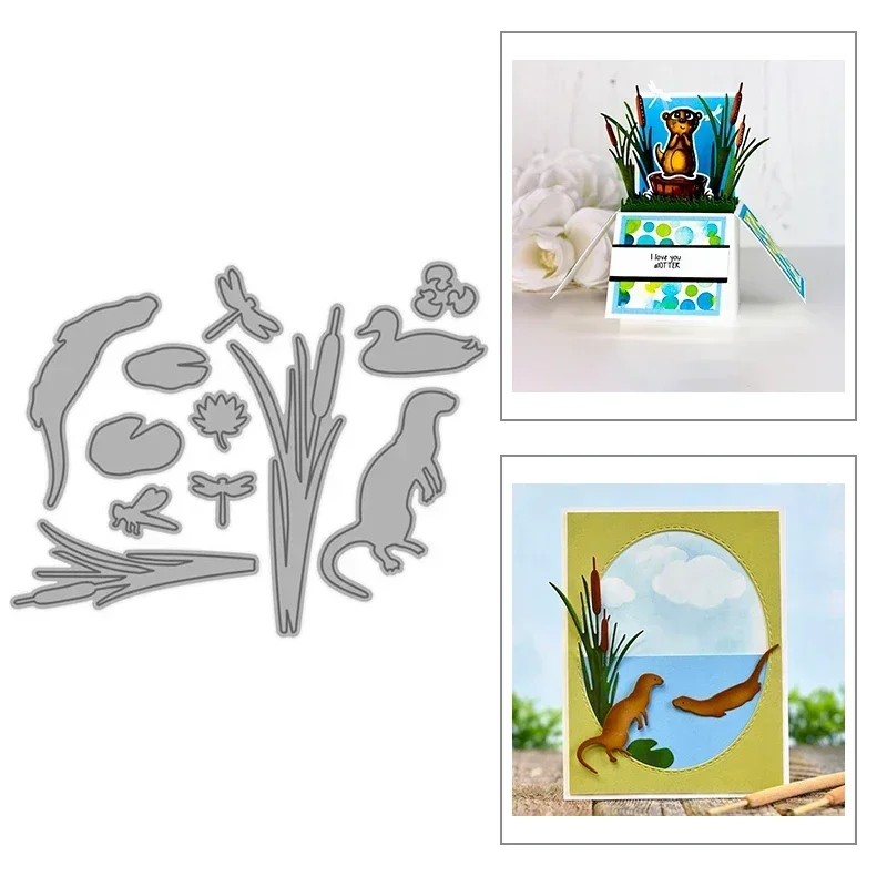 2025 New Animals Otter Metal Cutting Dies Duck and Dragonfly Lake Grass Dies For Making Greeting Card DIY Crafts Scrapbooking