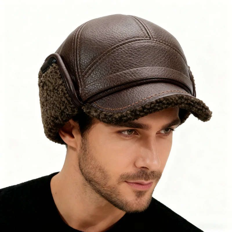 

Зимняя мужская бейсболка на флисовой подкладке, складные ушанки, теплая искусственная кожа, однотонная повседневная шляпа дальнобойщика, регулируемая 56-59 см
