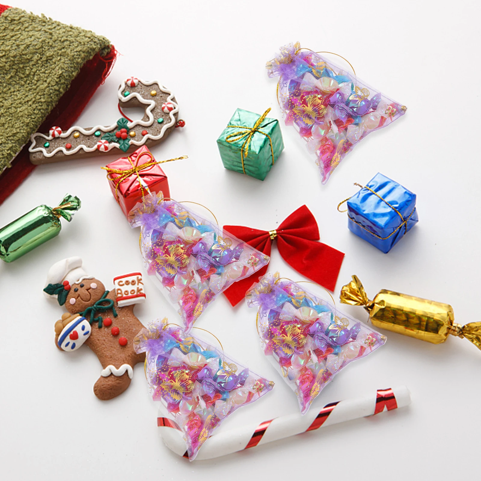 

50pcs Gift Bags Purple Gold Mesh for Jewelry Party Favor Wedding Birthday Decorations Small Drawstring Organza Pouches