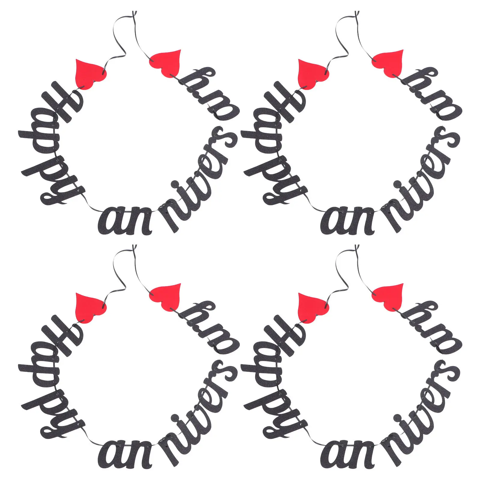 4Pcs Happy Anniversary Banner Glitter Heart Garland Romantic Wedding Party Decoration Anniversary Celebrations Theme Decor Set