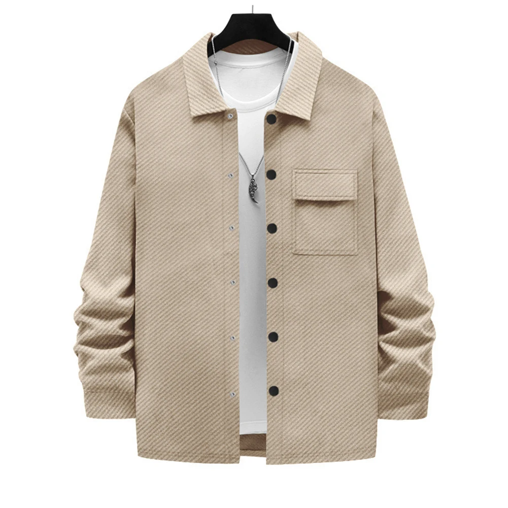 Men For Slim Fit Cardigan Jacket Twill Fabric Long Sleeve Lapel Collar Solid Color Daily Work Casual Spring Autumn Outwear