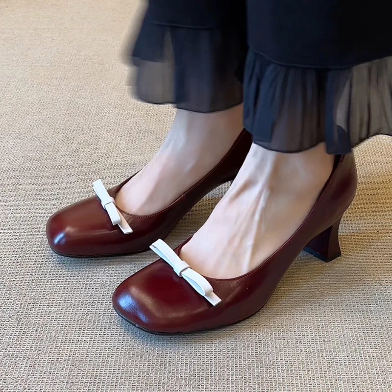 Zapatos de tacón alto para mujer, zapatos Mary Jance, vestido con lazo poco profundo, zapatos de lujo, zapatos de tacón elegantes a la moda, zapatos sexis de diseñador para otoño 2025