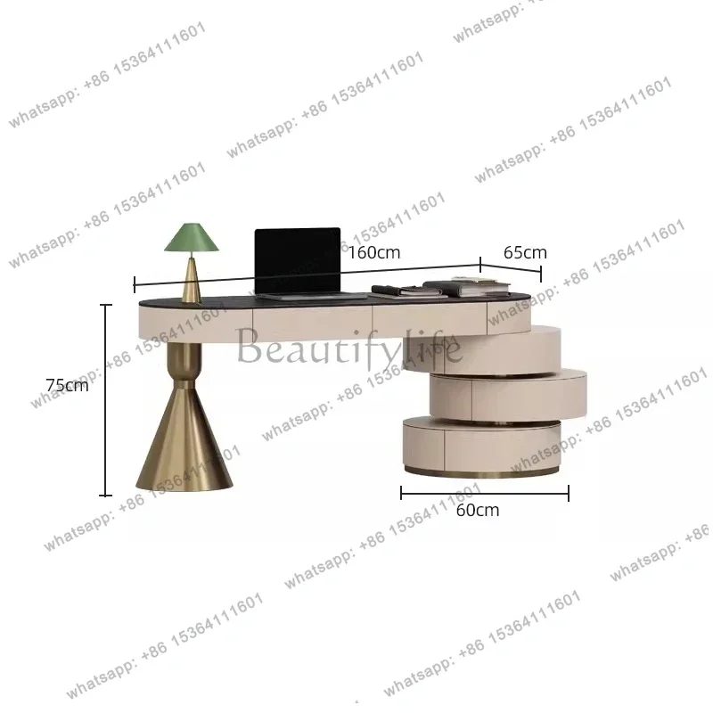 Italian Luxury Sintered Stone Desk Modern Minimalist Home Office Desk with Gold Base High-End Computer Desk