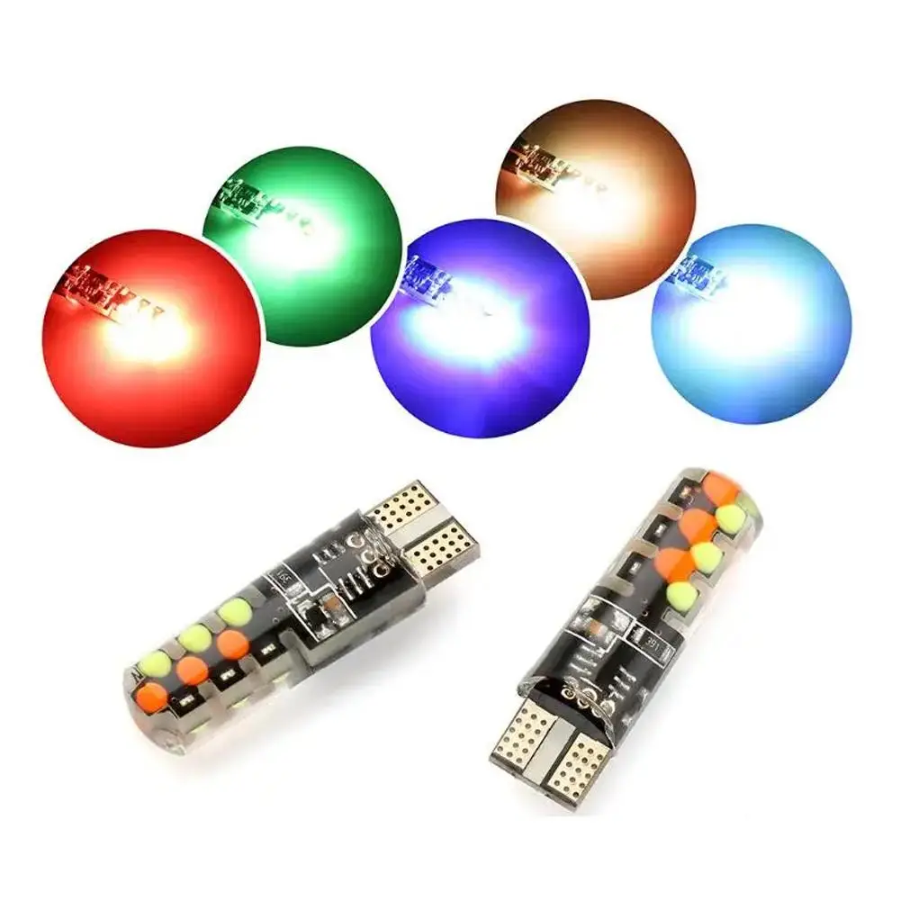 Bombilla Led RGB con control remoto para coche, luz de lectura de cúpula, lámpara de cuña para automóvil, T10, W5W, 194, 168, W5W, 5050 SMD, 2 piezas