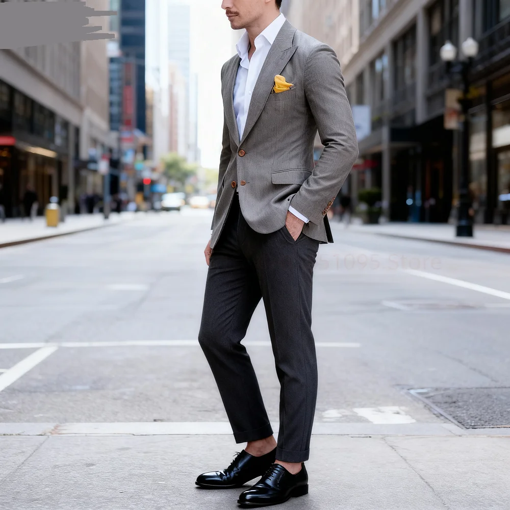 

Men's Beige_Azure Celeste Linen Ternos Slim Fit Summer Beach Wedding Smoking Jacket Casual Lapel Blazer for All Seasons