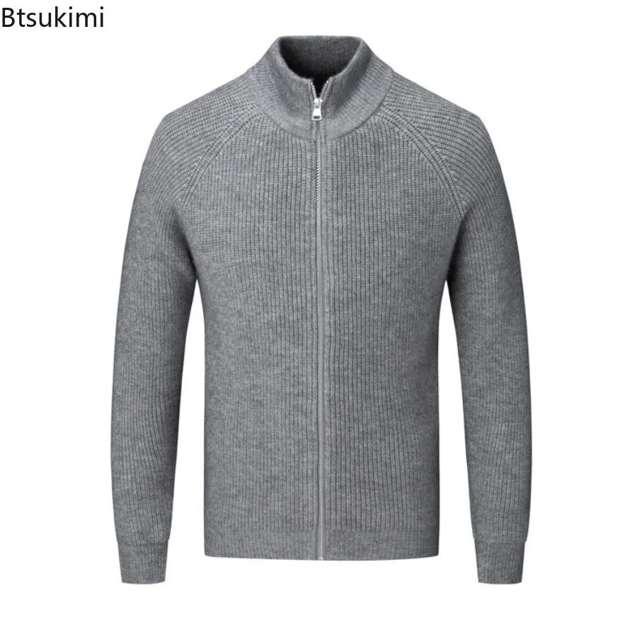 New Men's Cashmere Sweaters Knit Casual Cardigan Half High Collar Zipper Sweater Coats Autumn Winter Thicken Sweater Jacket Male