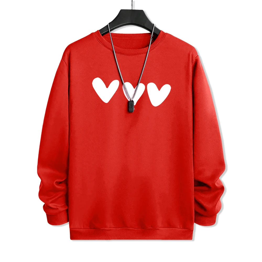 Three White Hearts Clothes Men Creativity Cute Hoody All-Match Casual Crewneck Sweatshirt Harajuku Oversize Sportswear Mens