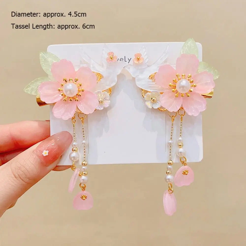 Modische Rosa Haarspange mit Blumenquaste im Chinesischen Stil, Haaraccessoire für Hanfu-Styling – Detail 1