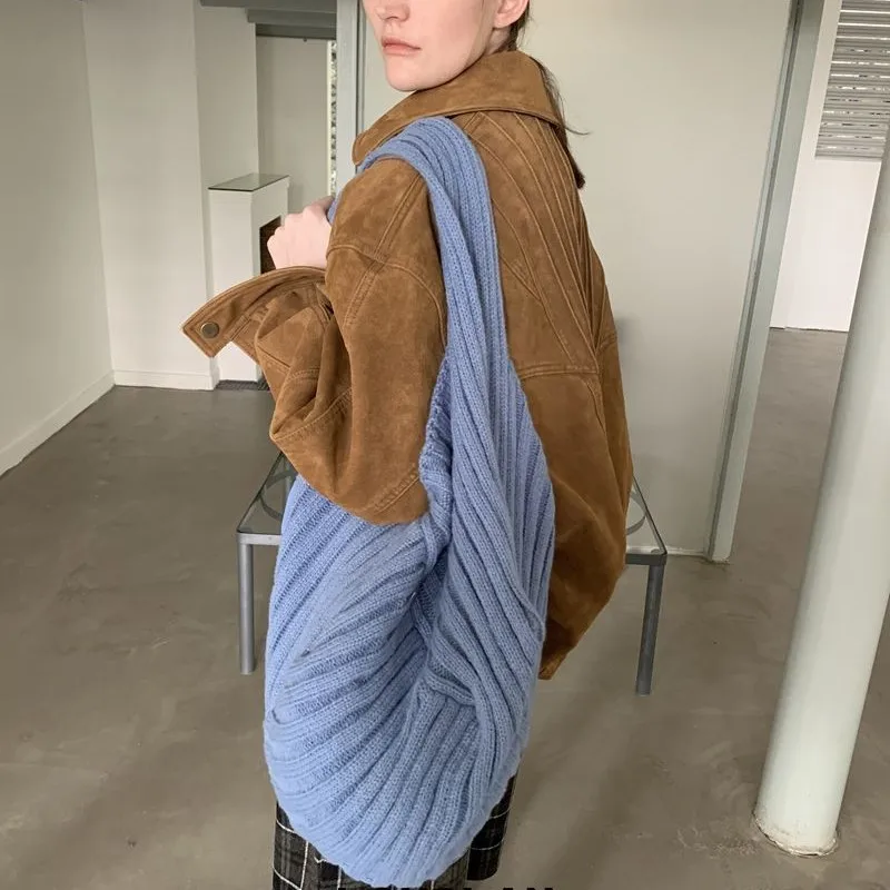 

JIAERDI Solid Color Knitted Tote Bag Women Large Capacity Casual Handbag Autumn Winter New Simple Fashion Versatile Shoulder Bag