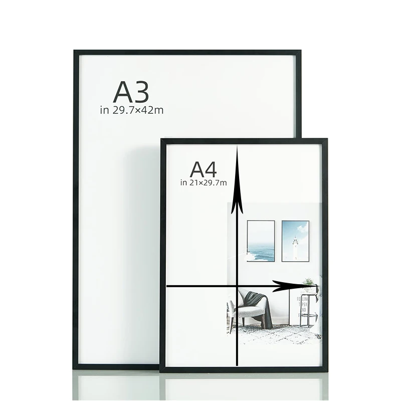 

2 Pc Aluminum Photo Frame with Plexiglass A3 A4 Metal Picture Frame for Wall Hanging Poster Living Room Bedroom Decor Painting