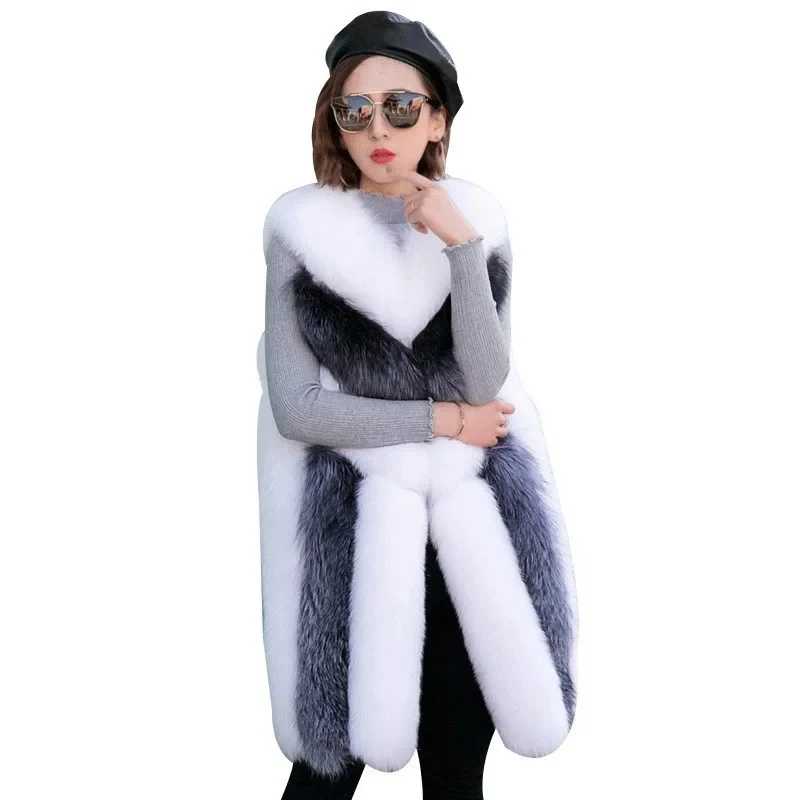 Fur New Fox Fur Vest Women's Fur Tank Top Mid Length Winter Coat European and American Fashion Trends