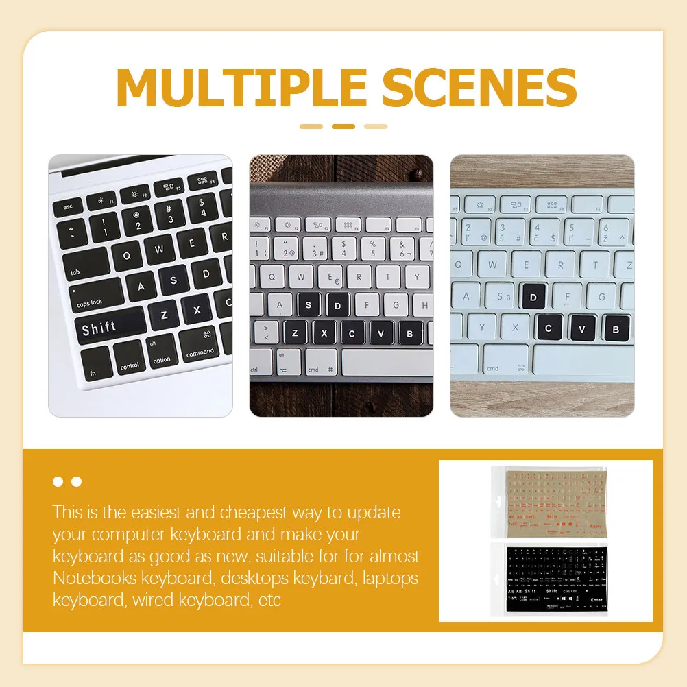 

2 Sheets Computer Keyboard Stickers English Replacement Labels for Laptop Notebook Universal Fit Long Wearing Fade Resistant