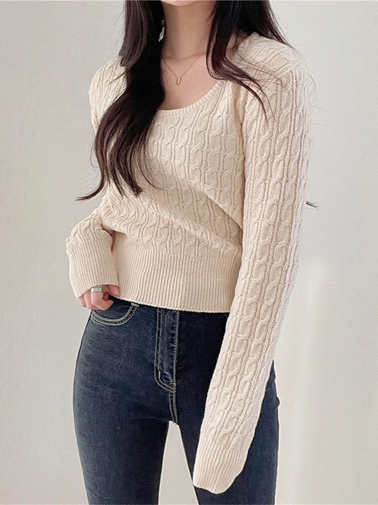 

Korobov Korean Autumn O Neck Long Sleeve Knitted Thin Slim Sweater Women Jumpers