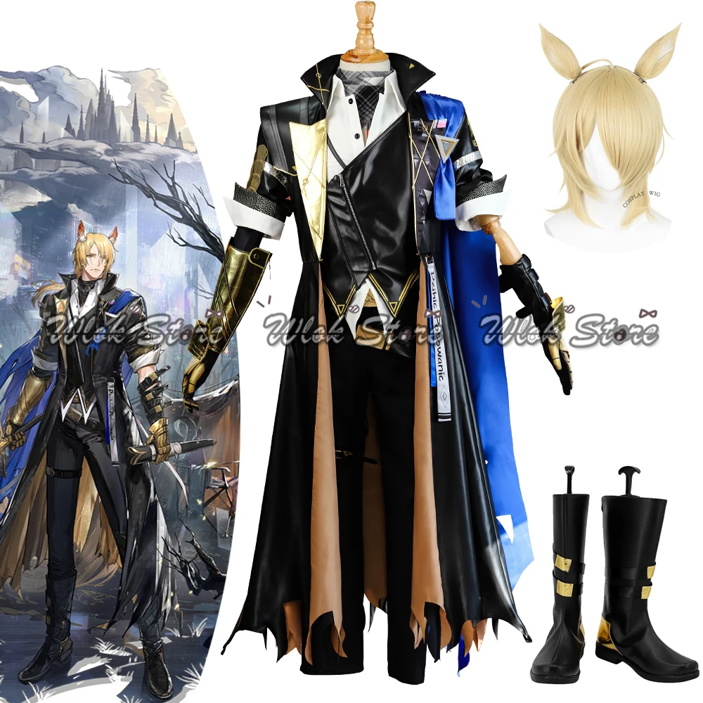 

Костюм для косплея по мотивам игры arknight Mlynar, обувь для парика Mlynar, новая кожаная куртка, пальто, брюки, хвост ушей, мужская униформа для косплея на Хэллоуин