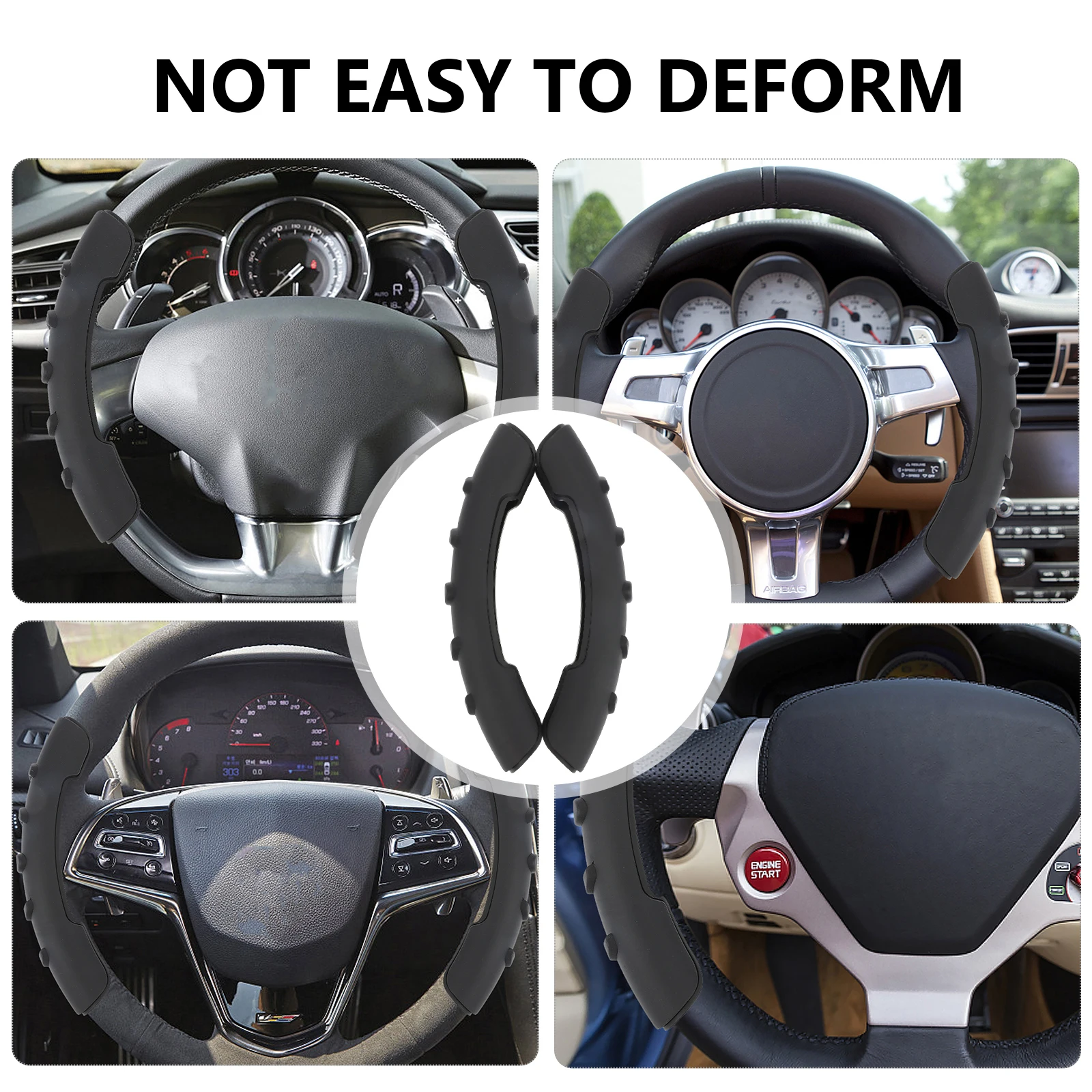 

2Pcs SteeringWheelCover NonslipSoftAbs MenWomen CarAccessories DShapedRubberGrip Protector SteeringWheel