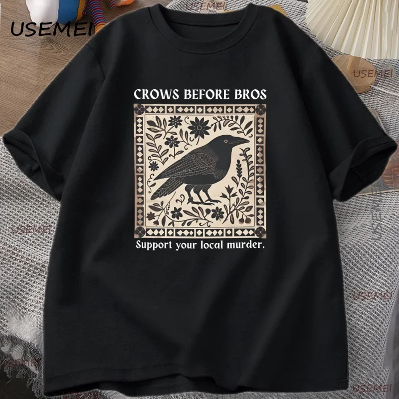 Crows Before Bros T-Shirt Men Women Graphic T Shirts Unique Bird Nature Tshirt Halloween Cotton Round Neck T Shirts