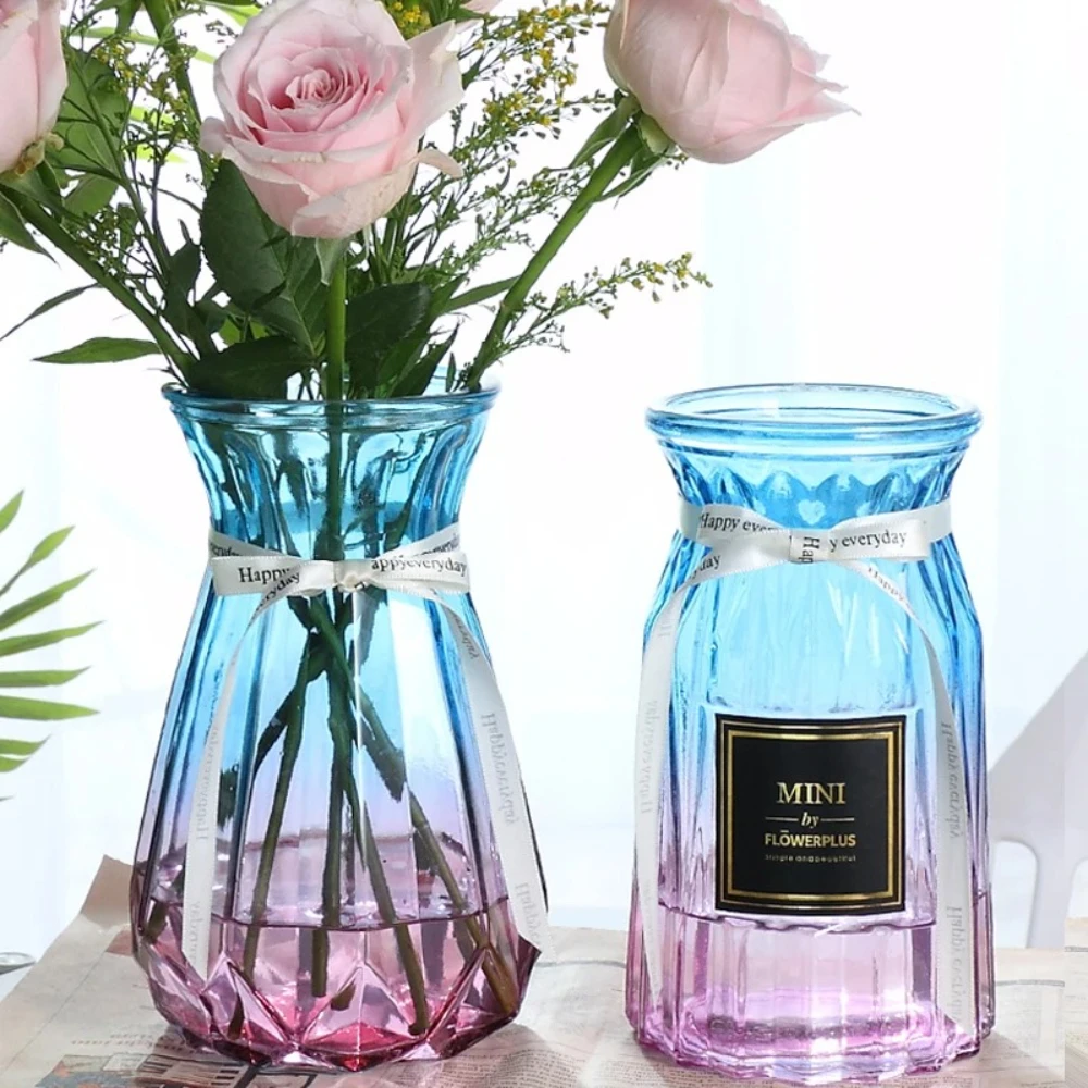 Nordic Transparent Glass Vase Hydroponic Green Ivy Plants Color Glass Vase Flower Arrangement Vase Living Room Decoration