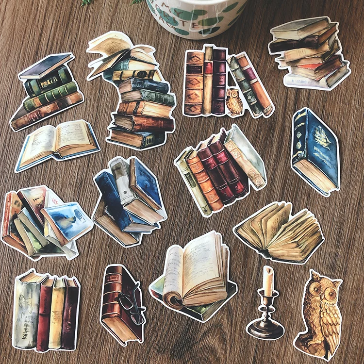 15pcs Vintage books stickers DIY scrapbooking album junk journal happy planner decorative stickers