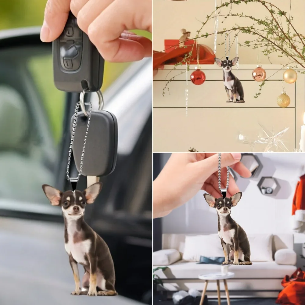 Unique Slim Chihuahua Dog Keychain Cute Puppy Acrylic Pendant Versatile Charm for Car Mirror,Backpacks,Home,Festive,Gift & Decor