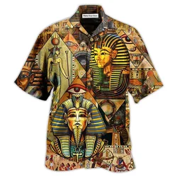 Hawaiian Shirt Men's T-shirt Summer Retro Style Fashion Egyptian Pharaoh Print Short Sleeve Tee Shirts Quick Dry Men's Loose Top