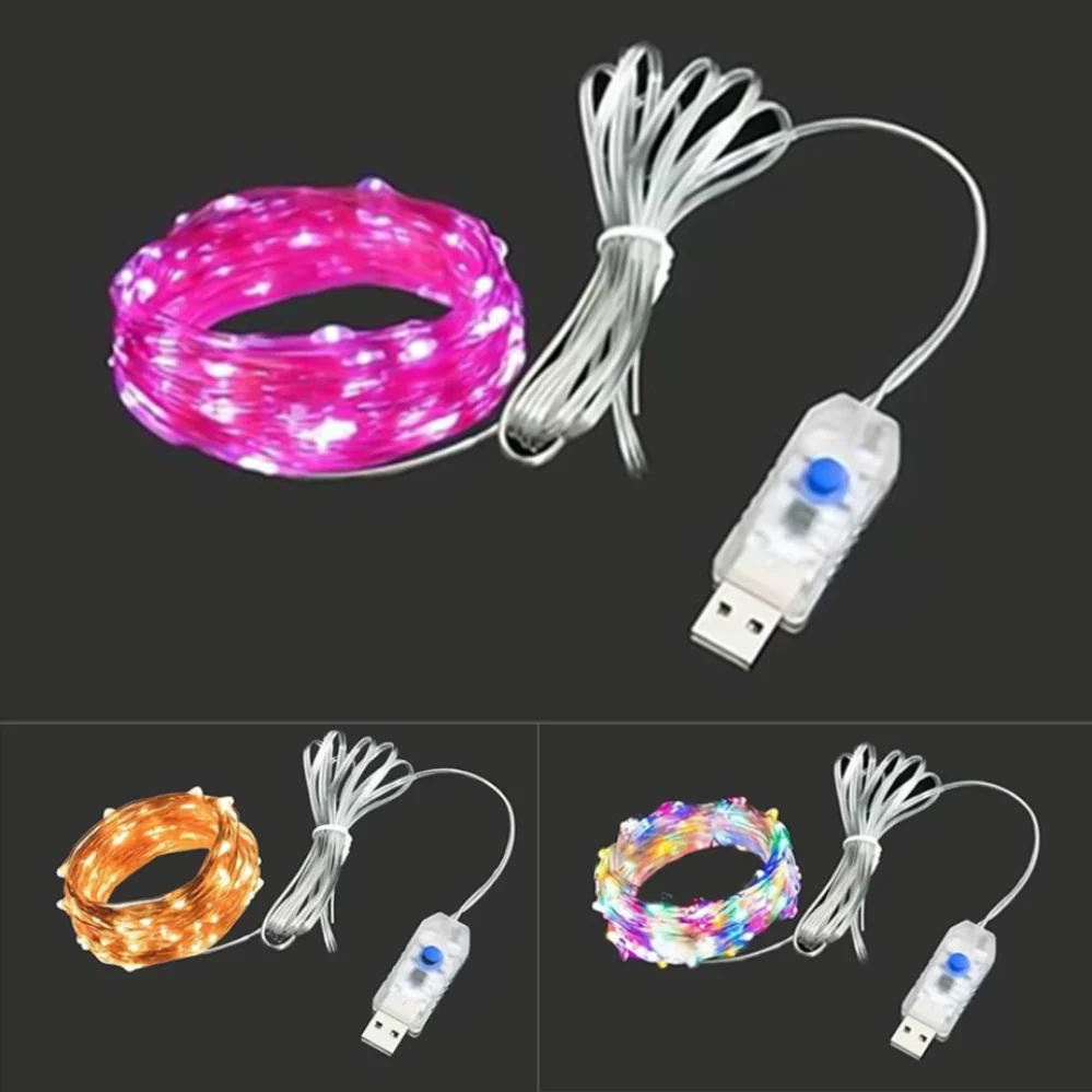 Led fio de prata luzes de fadas alimentado por usb led luzes da corda ao ar livre à prova dwaterproof água guirlanda para festa natal casamento decoração diy