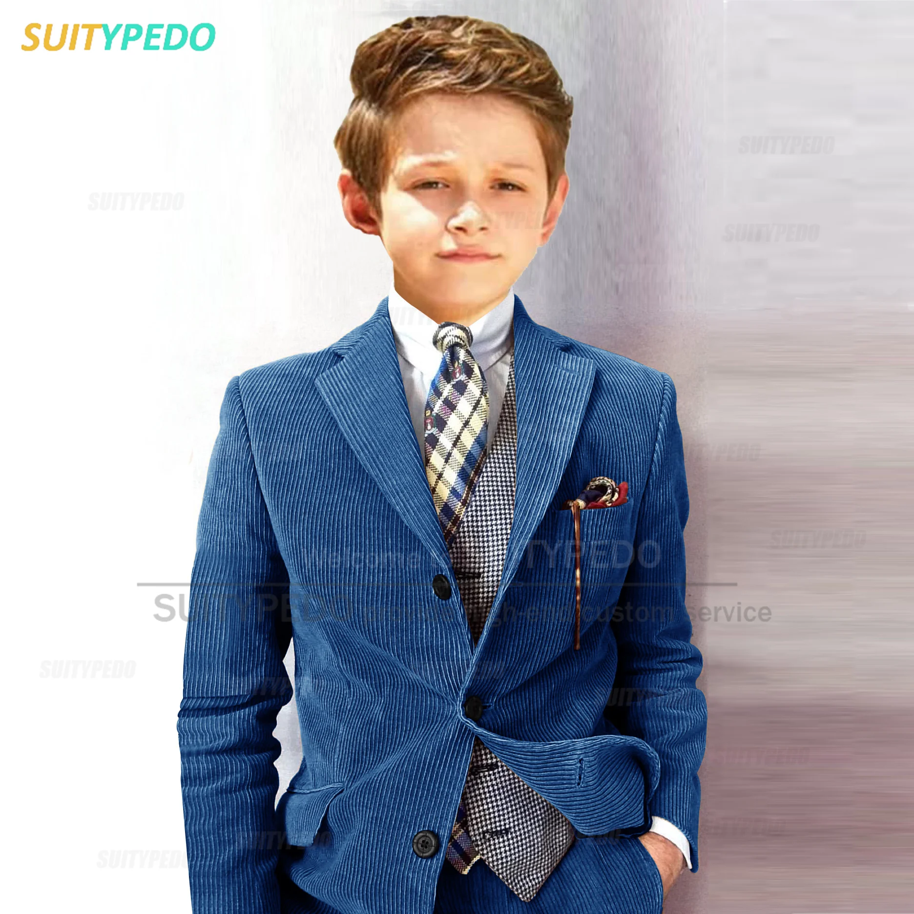 

Elegant Kid Boys Suit Sets Fashion Party Tailor-made Corduroy Blazer Pants 2 Pieces Children Piano Performance Formal Costumes