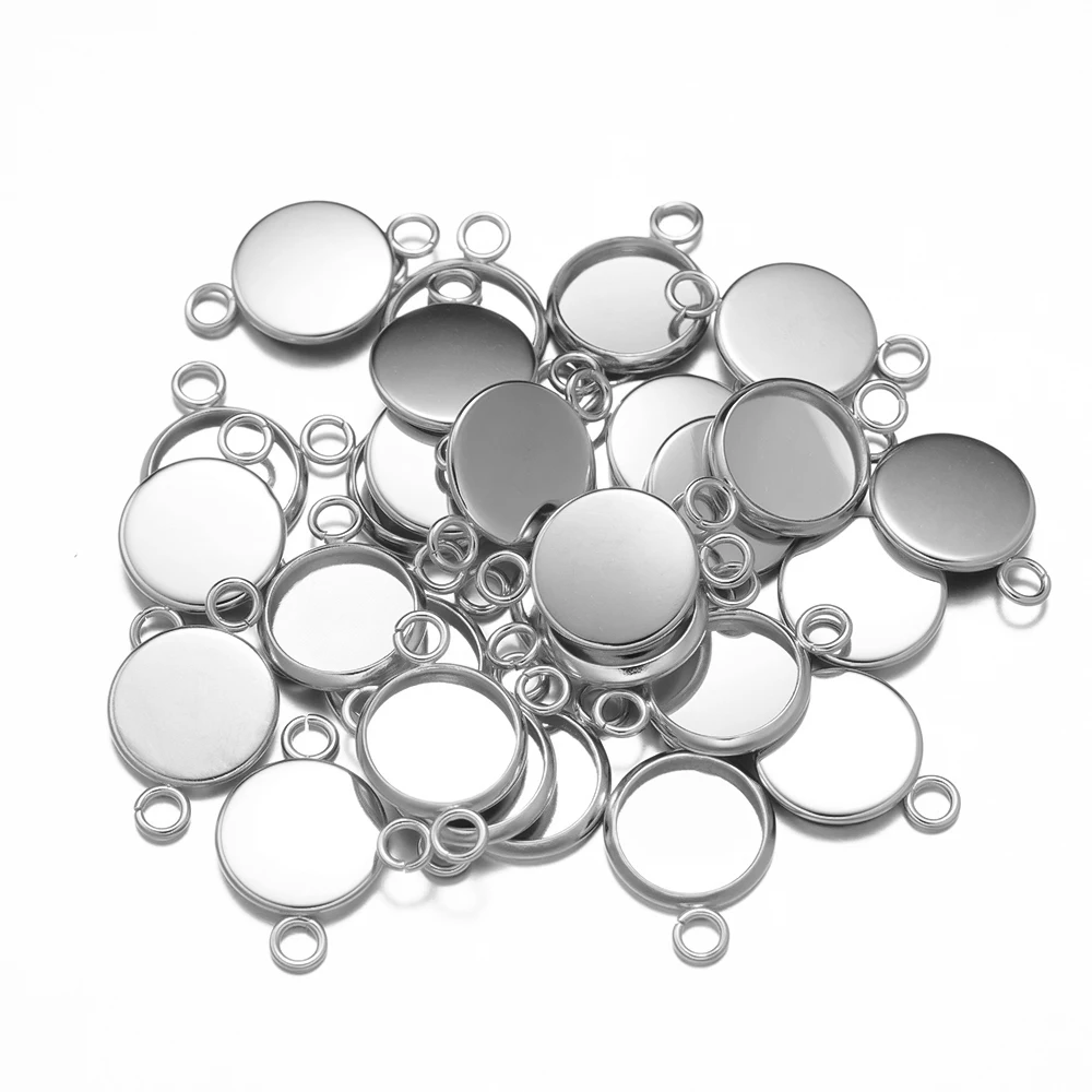 

10Pcs Stainless Steel Double Loop Blank Cabochon Base Setting Charm Pendant Tray DIY Jewelry Making Bracelet Necklace Component