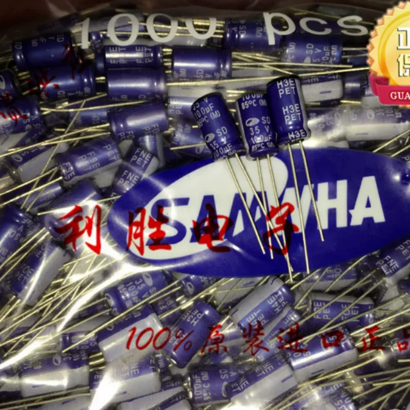 10PCS-100PCS 100UF 35V Korean Sanhe SAMWHA Fever Capacitor 35V100UF 6X11 SD Blue Robe