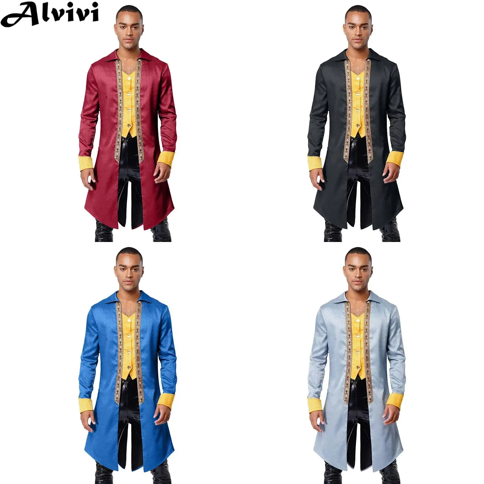 

Men Long Sleeve Medieval Renaissance Vintage Gothic Steampunk Tailcoat Jacket Halloween Victorian Pirate Vampire Cosplay Costume