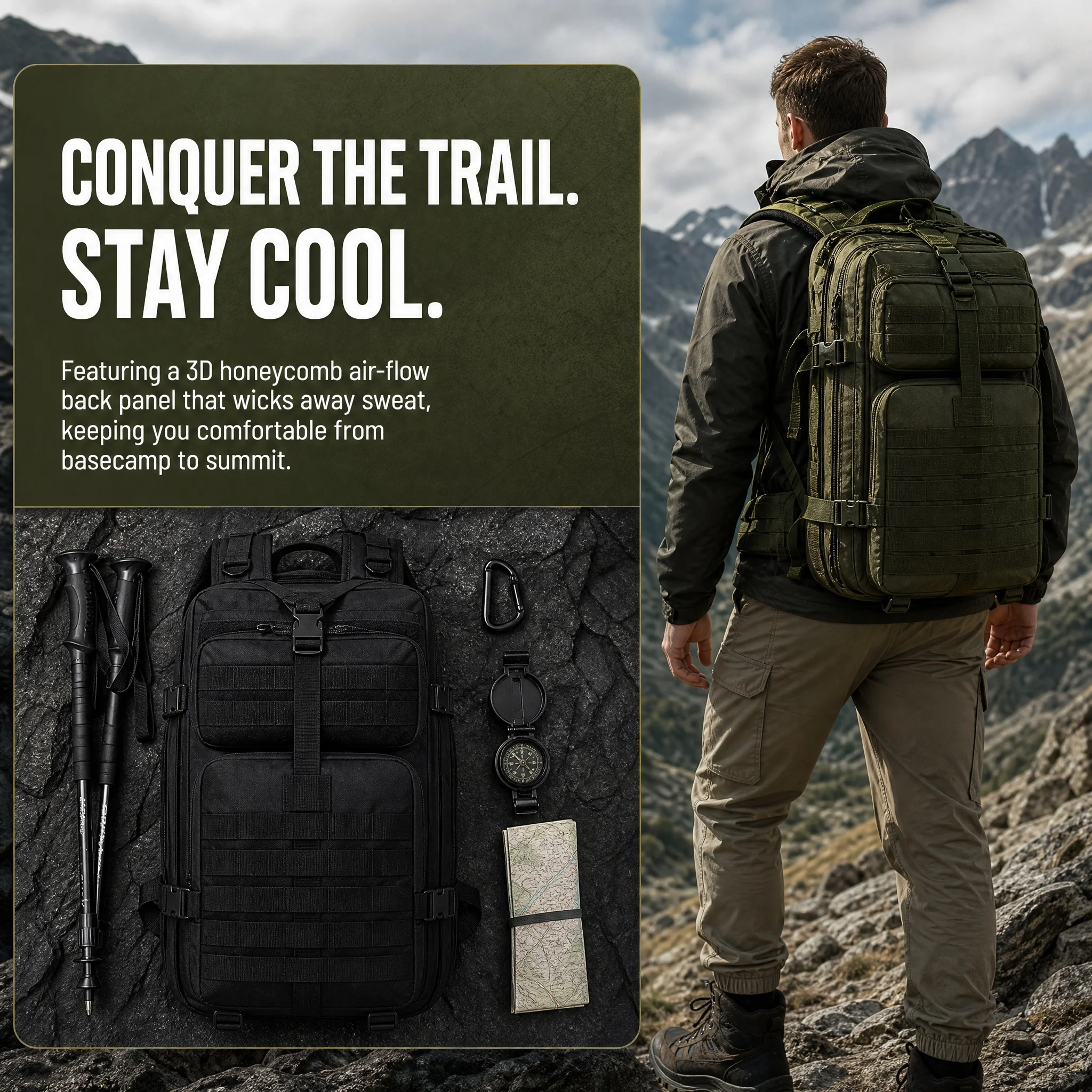 Classic Tactical Backpack With Large Capacity For Hiking And Travel_voghion.com