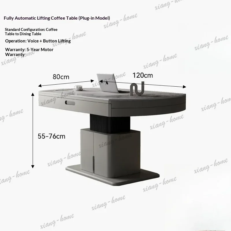 YJ  Voice Control Electric Lift Coffee Table Convertible Round Square Multi Functional Living Room Dining Furniture