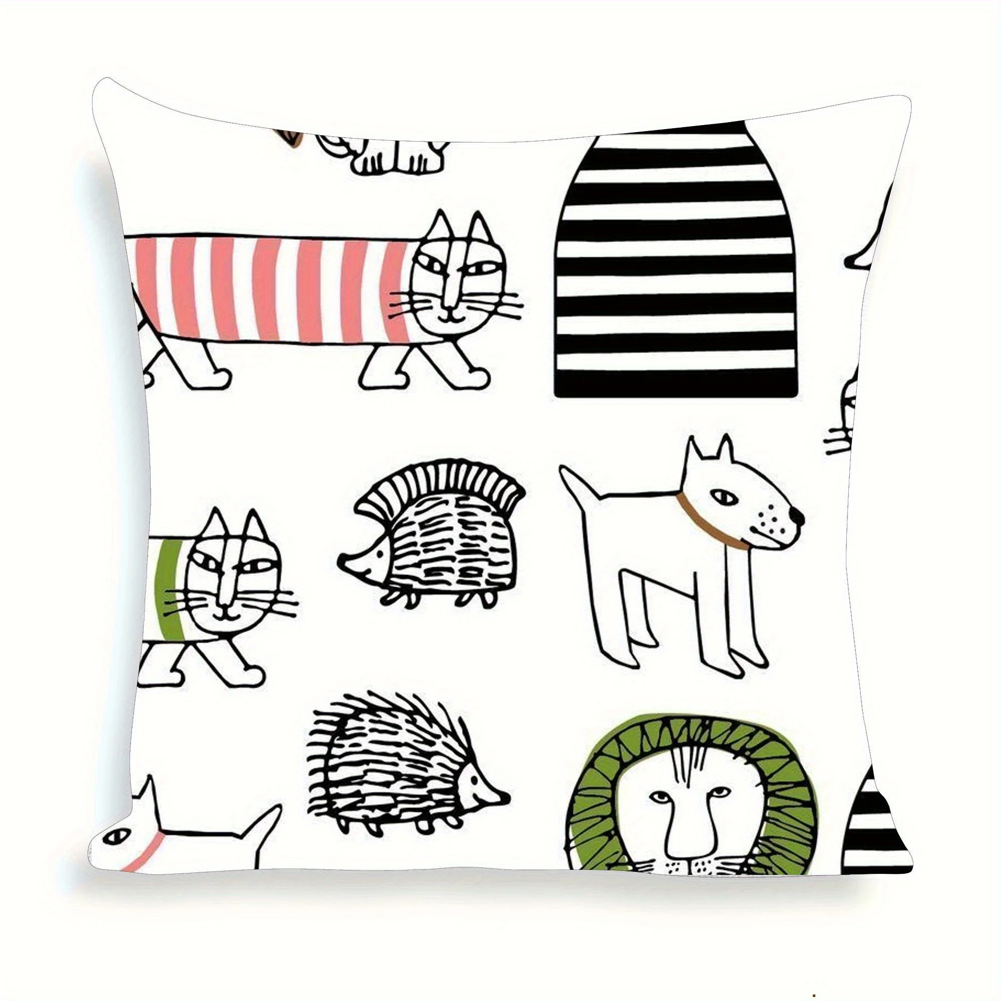 Cute Cartoon Animal Pillow Case, Striped Cat Hedgehog Cushion Cover, Kawaii Kids Room Decor for Sofa Bedroom Living Room Gift