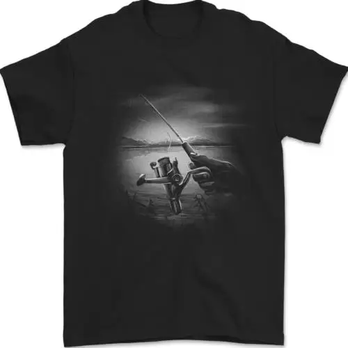 Fishing Rod And Reel Fisherman Mens T-Shirt 100% Cotton