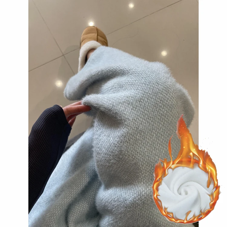 Blue Soft Korean Sle Wide Leg Pants Women's Autumn Winter New Thiened Fce Knitted ort Rice Cake Pants Casual High Waist