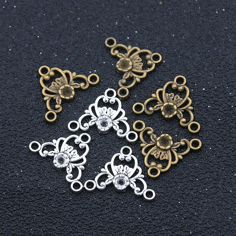 40Pcs 19*20MM 2 Color Charm Zinc Alloy Hollow Flowers Porous  Retro Connectors Linker DIYJewelry Accessorie Material Carft