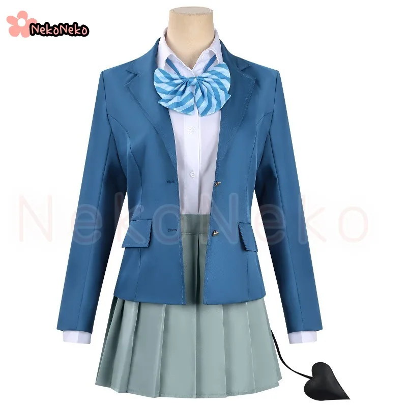 2026 New Anime Koketsu Kanan Cosplay Costume Wig Woman Blue School Uniform Coat Shirt Bow Tie Tail Skirt Set view 5