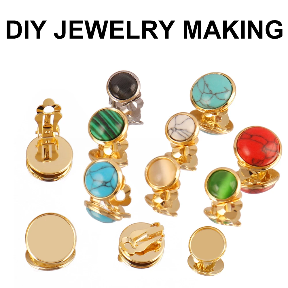 10Pcs Gold Stainless Steel Ear Clip Blank Base Cabochon Cameo Bezel Tray Earrings Setting for DIY Jewelry Making Accessories DIY image 5