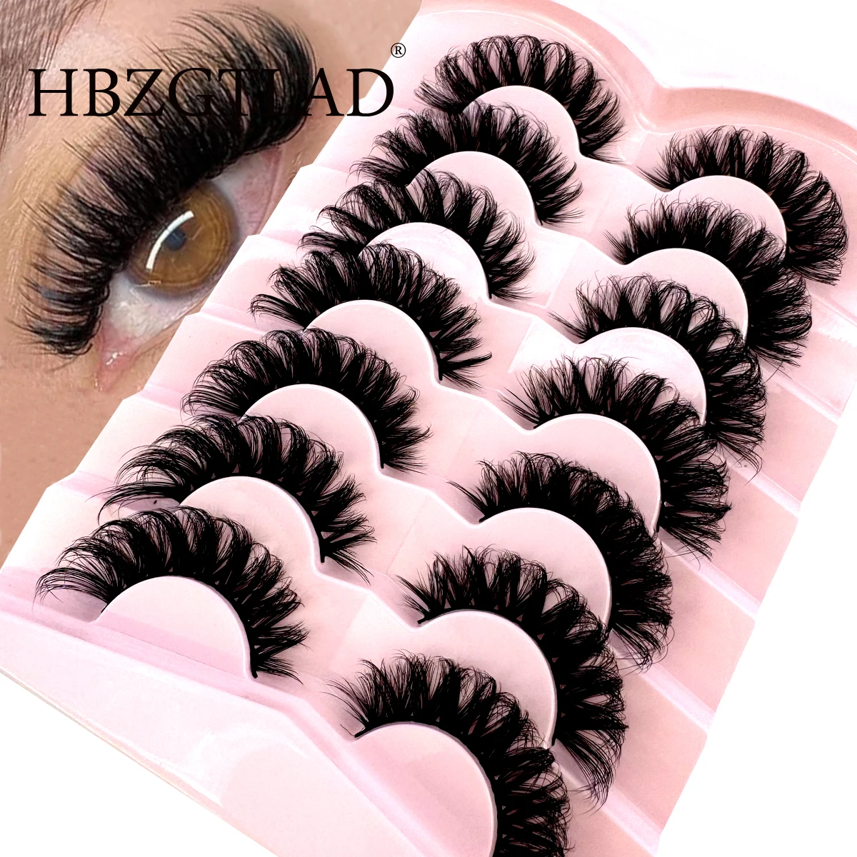 HBZGTLAD7 Pairs Natural False Lashes DD Curl Russian Lashes 3D Mink Eyelashes Reusable Fluffy Russian Strip Lashes Eyelashes Ext