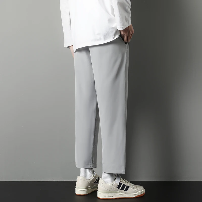 

Men's Summer Straight Leg Casual Pants Loose Wide Leg Nine Points Ice Silk Versatile Loose Fit Youthful Sle Breathable Thin
