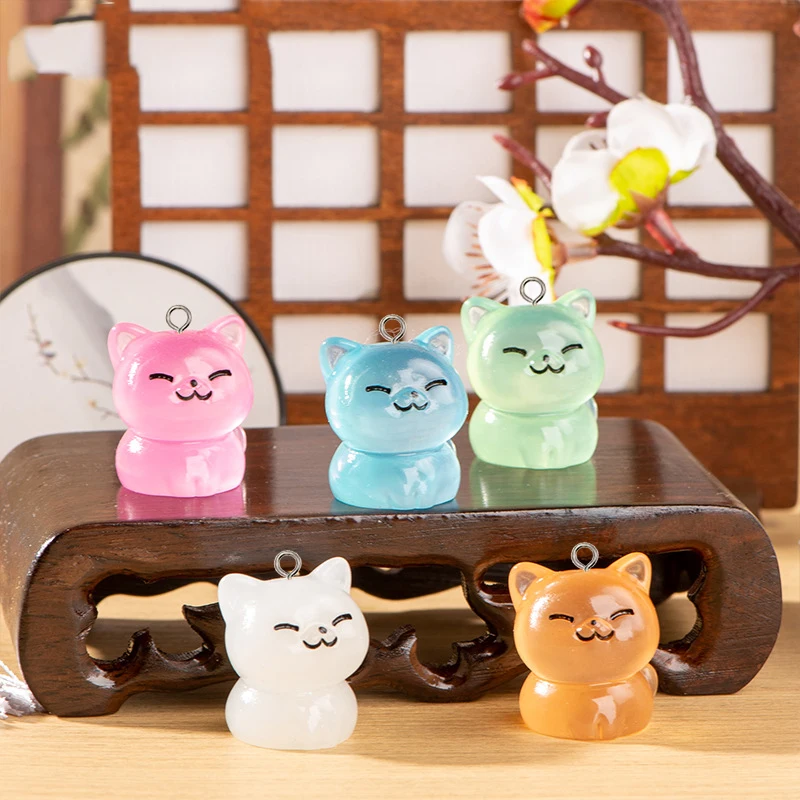 10Pcs Cartoon Cute Luminous Cat Charms Resin 3D Animals Pendants for Jewelry Making DIY Earrings Keychains Crafts Findings