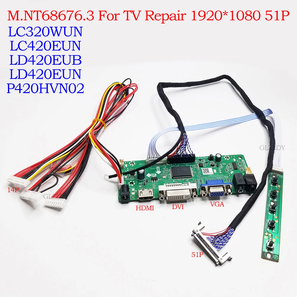 TV LCD LED Screen Driver Board For LC420EUN LC320WUN 1920*1080 51P LVDS DVI HDMI VGA Audio LCD Controller Board TV monitorRepair